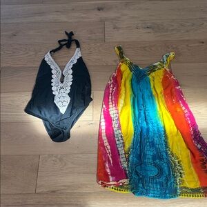 Womens Medium swim set bundle lot. Tie-Dye Dress & Black Swimsuit Set